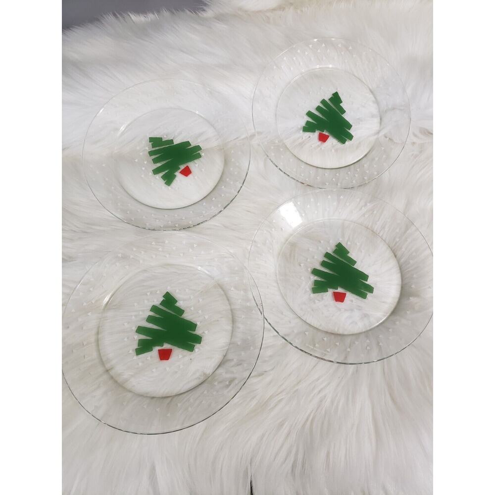 SET 4 GLASS Christmas plates Vintage‎ 1988 kitschy atomic abstract post modern